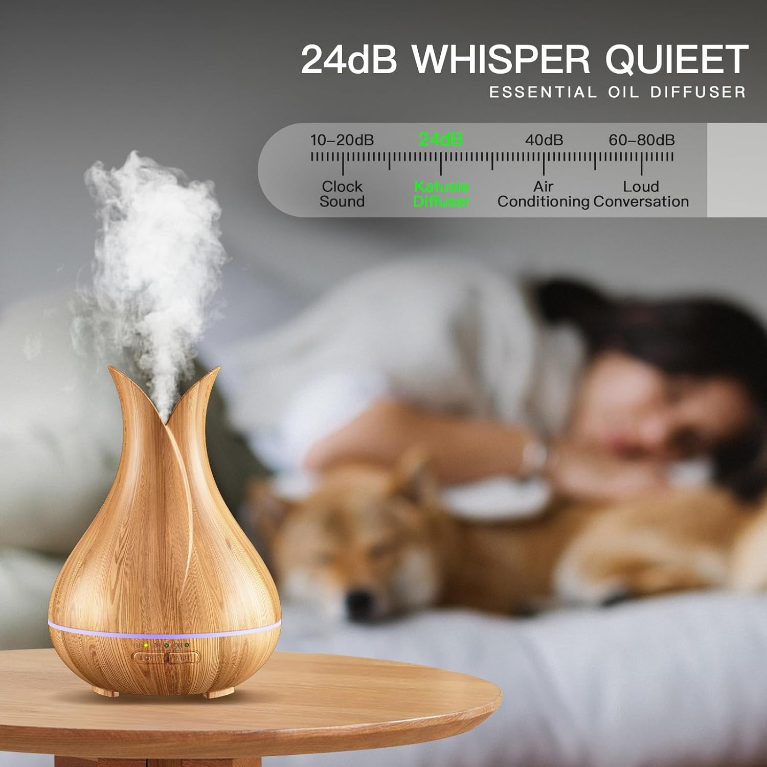 Essential Oil Diffusers, Cute Small Aromatherapy Diffuser with 3 Timers＆ 7 Ambient Light, Ultra-Quiet Oil Diffuser for Room Home Office(150Ml), Wood