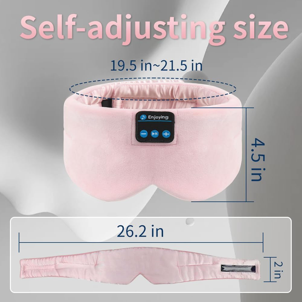 Soft Sleep Eye Mask Bluetooth Headband Wireless Headphones,  Adjustable Sleep Mask for Sleeping Meditation Insomnia Night Mask Music Eye Cover for Side Sleepers Airplane Travel, Pink