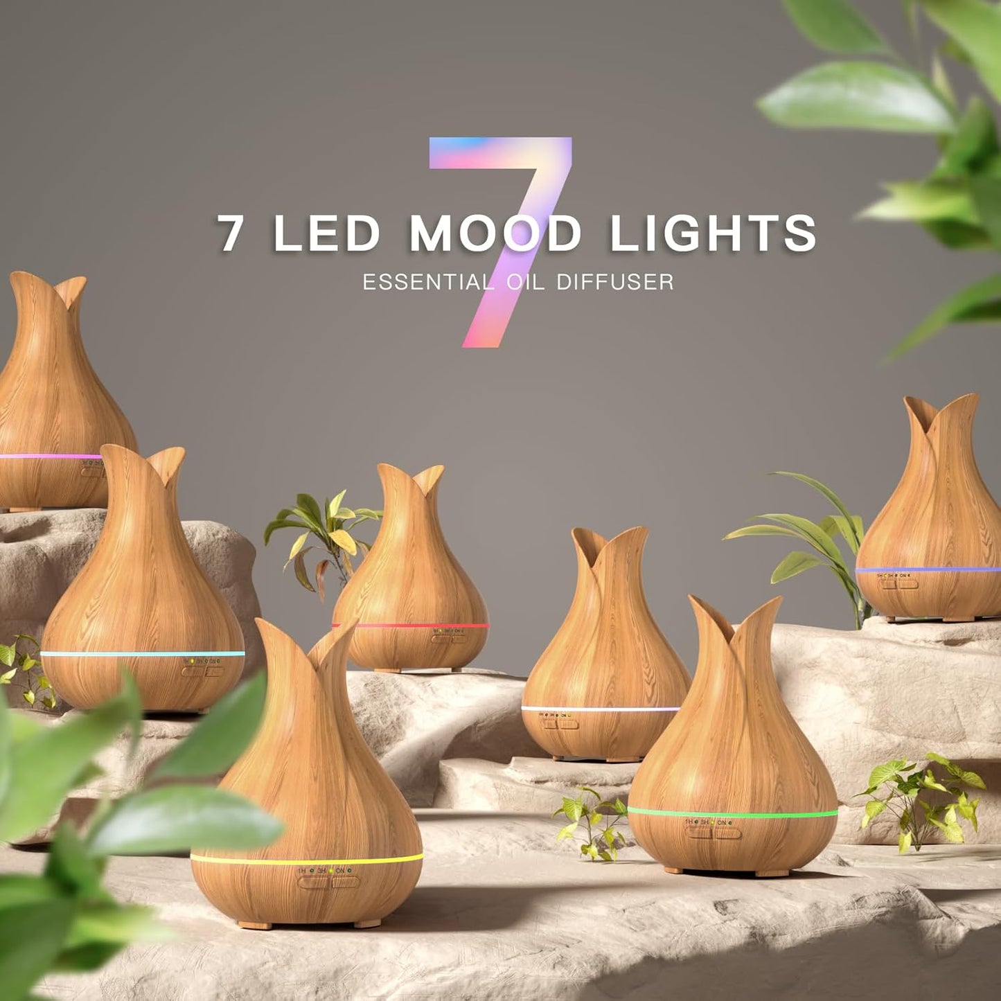 Essential Oil Diffusers, Cute Small Aromatherapy Diffuser with 3 Timers＆ 7 Ambient Light, Ultra-Quiet Oil Diffuser for Room Home Office(150Ml), Wood