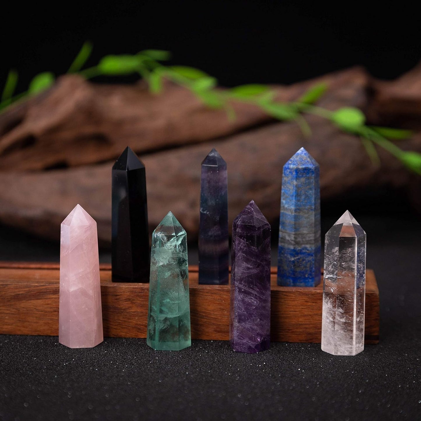 7 PCS Healing Crystal Wands | 2" Amethyst, Rose Quartz,Clear Quartz,Black Obsidian,Green Fluorite, Lapis Lazuli,Rainbow Fluorite| 6 Faceted Reiki Chakra Meditation Therapy